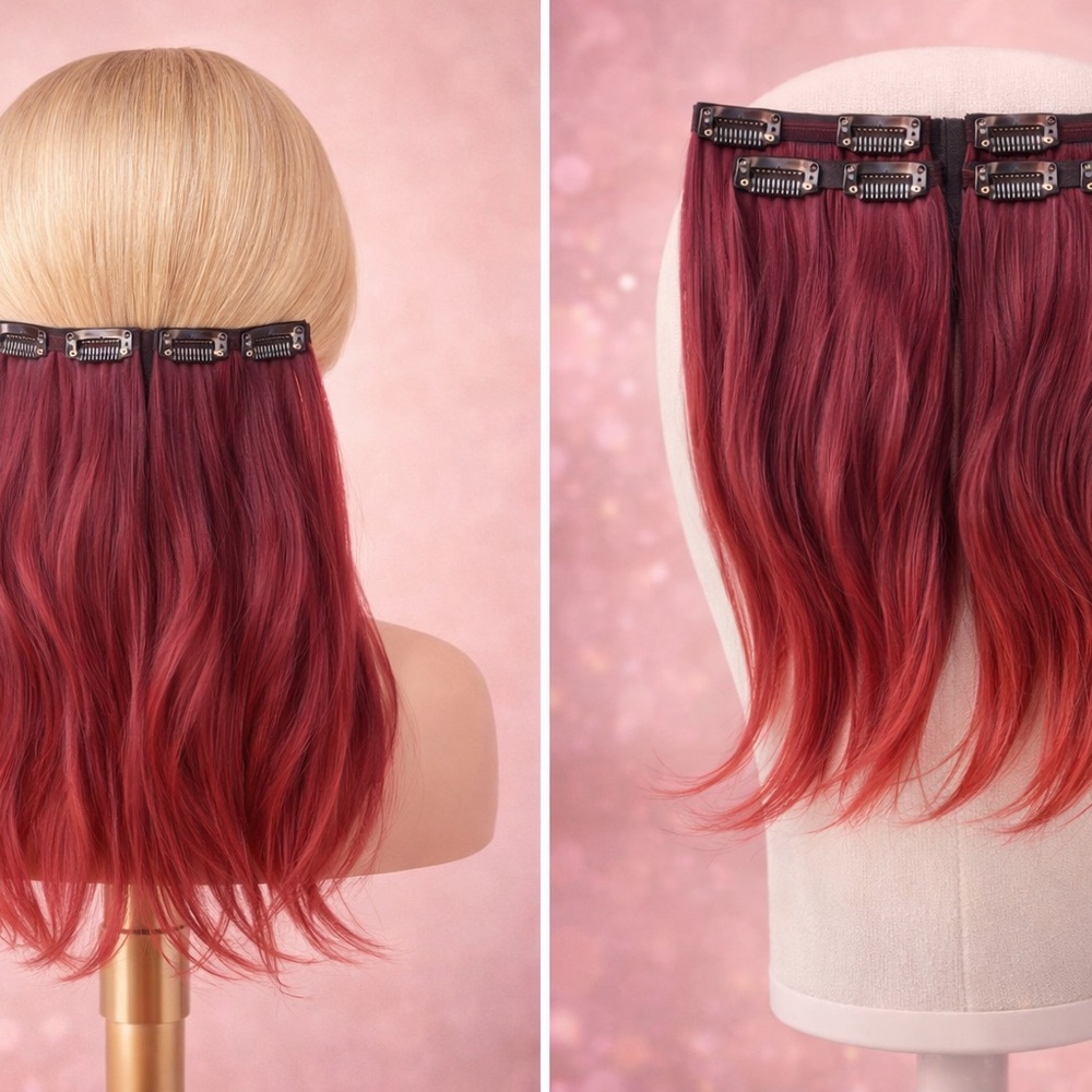 2pcs Elegant Burgundy Hair Extensions Synthetic